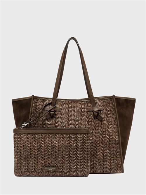 Shopping bag in paglia spigata con dettagli in pelle GIANNI CHIARINI MARCELLA | BS12360MDNCHOCO